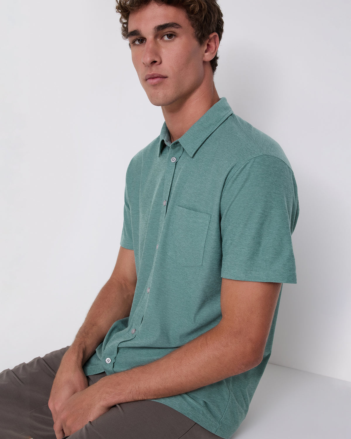 Short Sleeve Strato Button Down Bluegrass Heather - Vuori