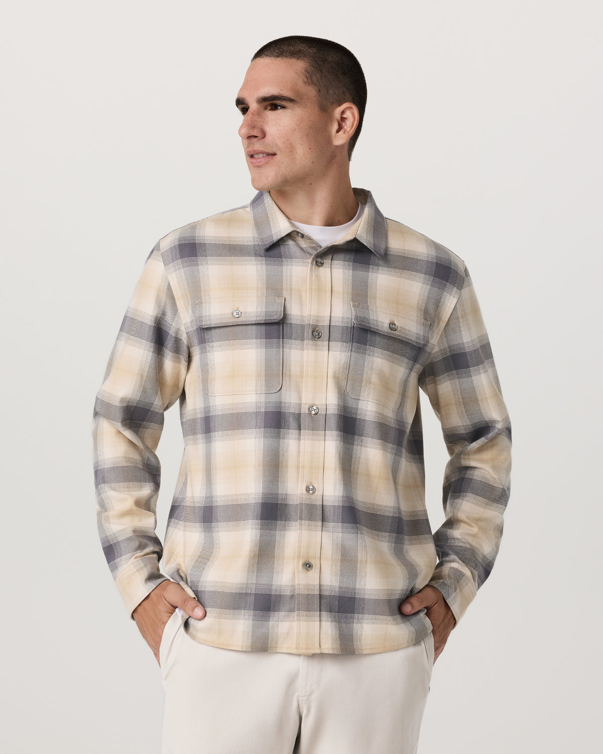 Long Sleeve Flannel Button Down Men's Cavern Grey Shirt - Vuori