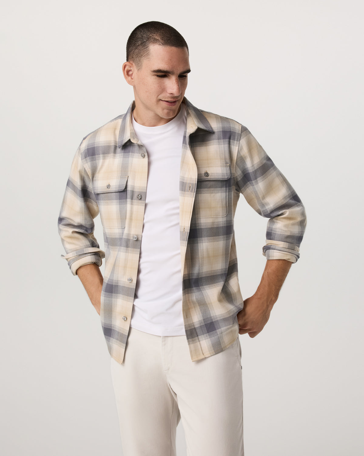 Long Sleeve Flannel Button Down Men's Cavern Grey Shirt - Vuori
