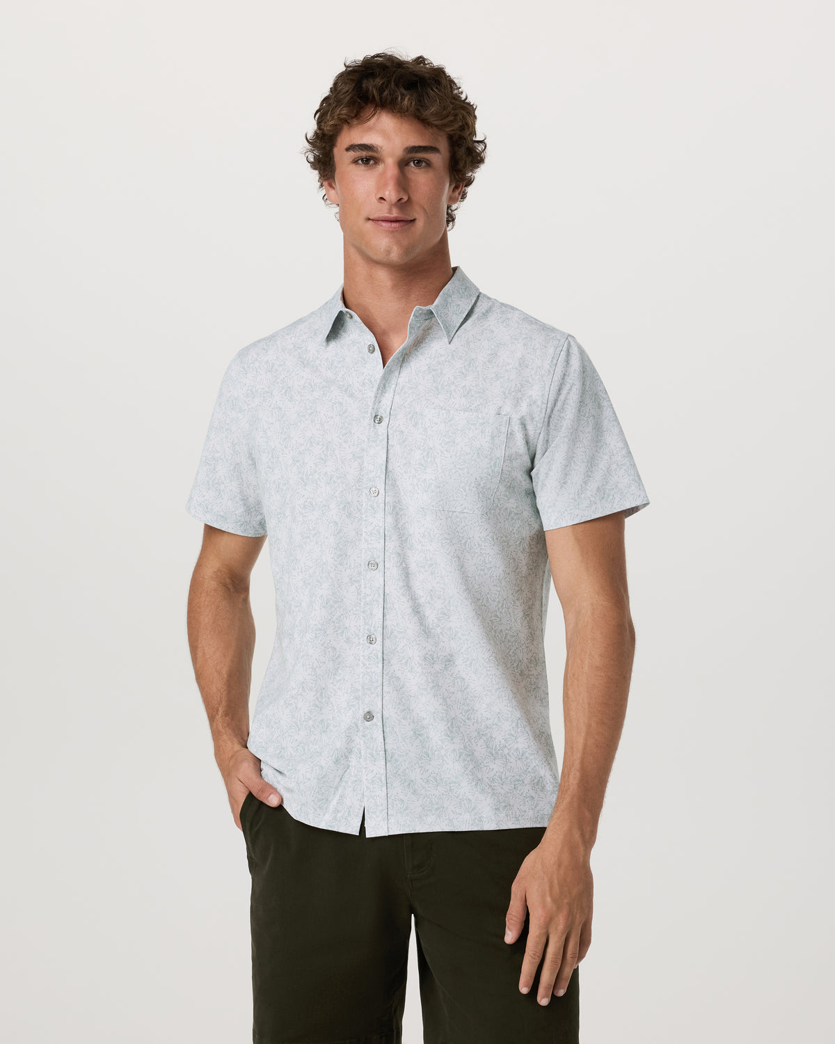 Short Sleeve Bridge Button Down Men's Frost Grey Shirt - Vuori