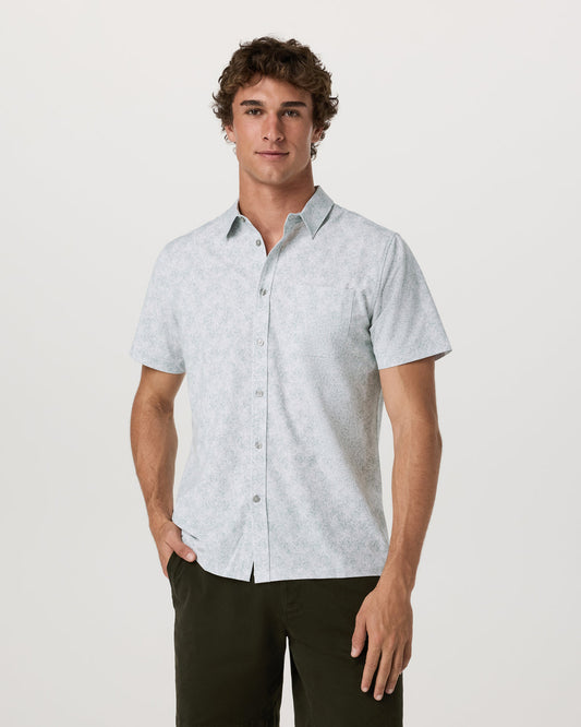 Short Sleeve Bridge Button Down Men's Frost Grey Shirt - Vuori