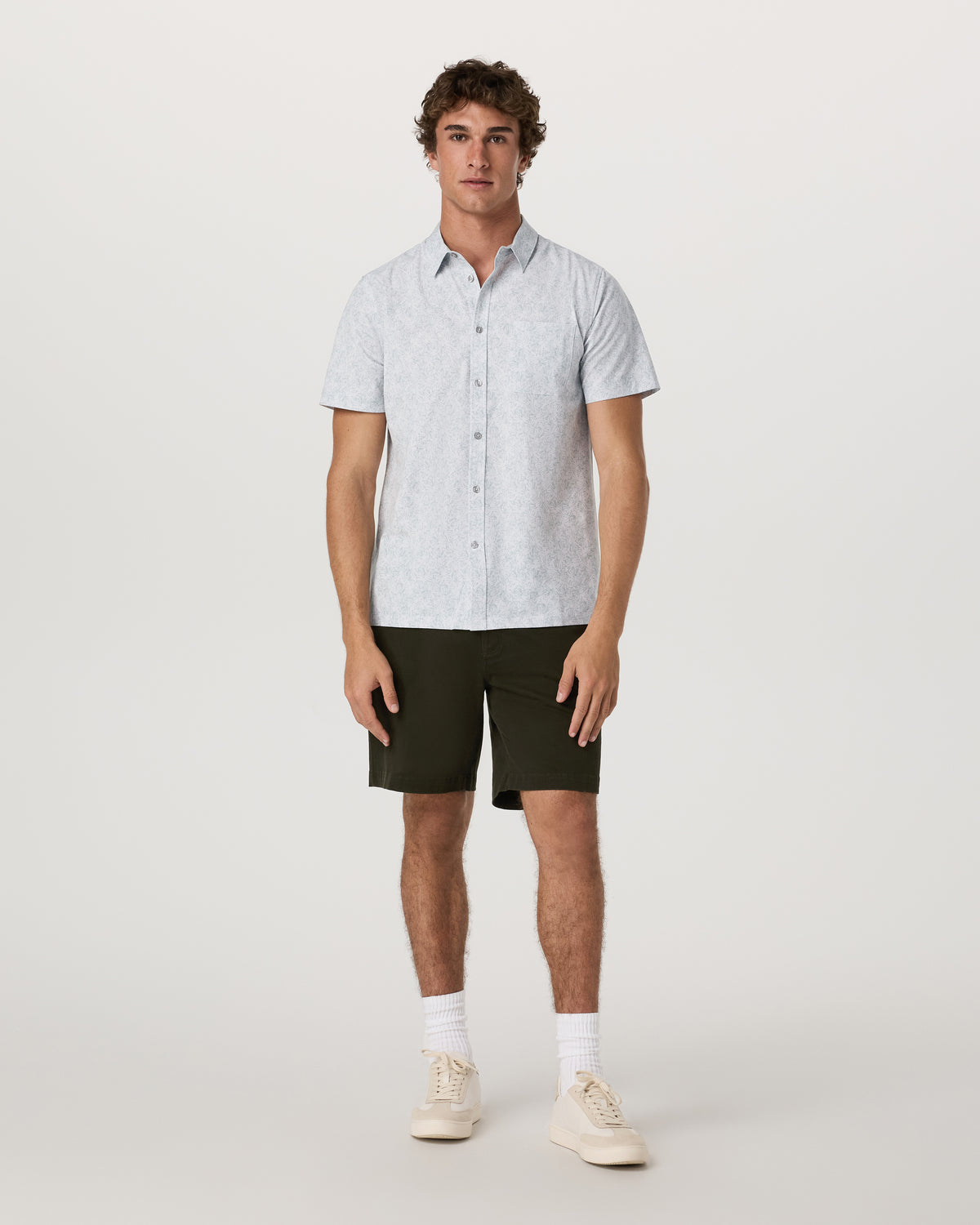 Short Sleeve Bridge Button Down Men's Frost Grey Shirt - Vuori