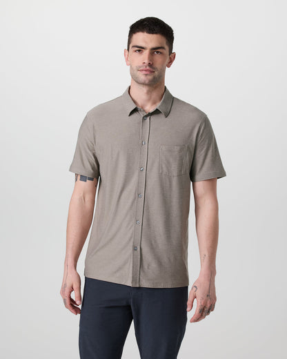 Short Sleeve Strato Button Down Mocha Heather - Vuori