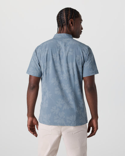 Short Sleeve Bridge Button Down Dusty Blue Plumeria - Vuori