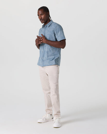 Short Sleeve Bridge Button Down Dusty Blue Plumeria - Vuori