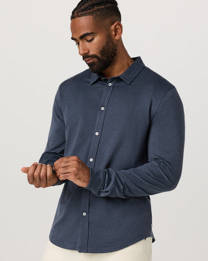 Men's Long Sleeve Ponto Button Down Azure Heather - Vuori