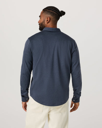 Men's Long Sleeve Ponto Button Down Azure Heather - Vuori