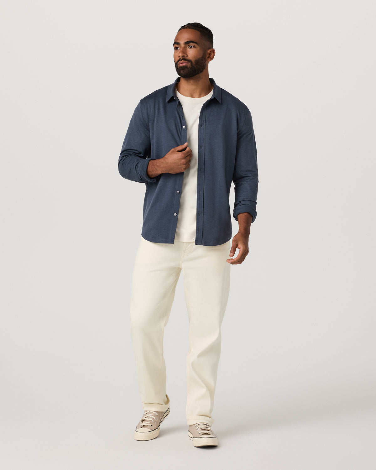 Men's Long Sleeve Ponto Button Down Azure Heather - Vuori