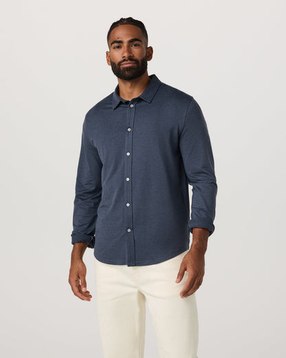 Men's Long Sleeve Ponto Button Down Azure Heather - Vuori