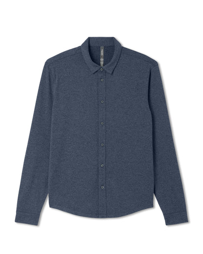 Men's Long Sleeve Ponto Button Down Azure Heather - Vuori