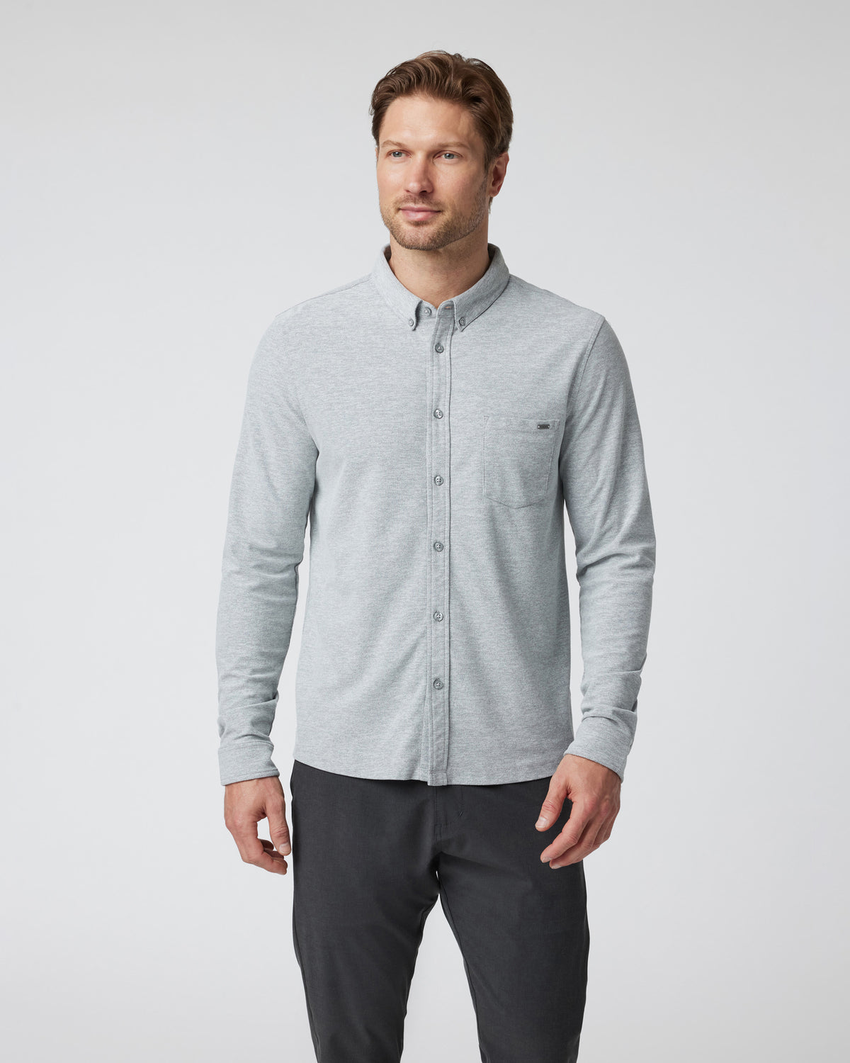 Long Sleeve Ace Button-Down Grey Button Down Shirt - Vuori
