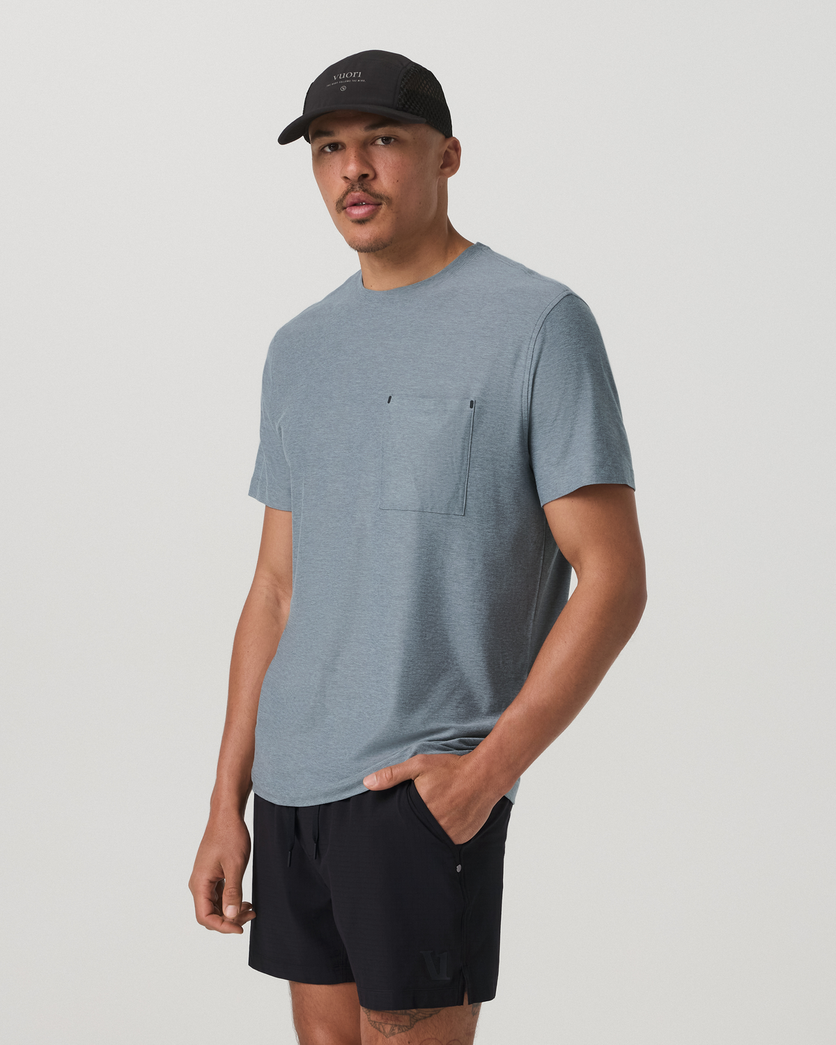 Short Sleeve Strato Pocket Tee-Relaxed Fit Dusty Blue Heather - Vuori