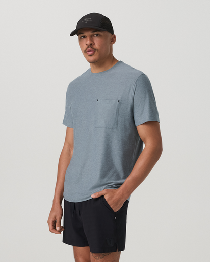 Short Sleeve Strato Pocket Tee-Relaxed Fit Dusty Blue Heather - Vuori