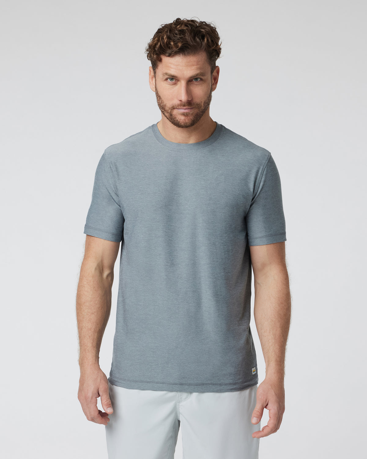 Strato Tech Tee Dusty Blue Heather Workout Shirt - Vuori