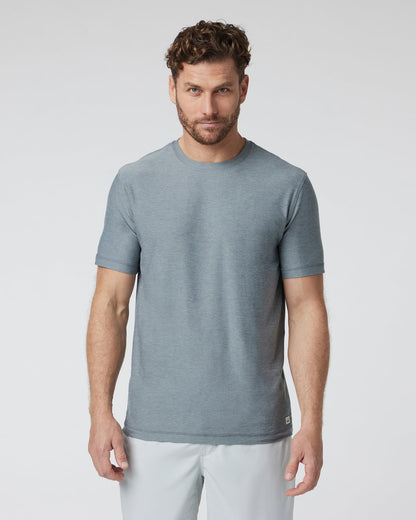 Strato Tech Tee Dusty Blue Heather Workout Shirt - Vuori