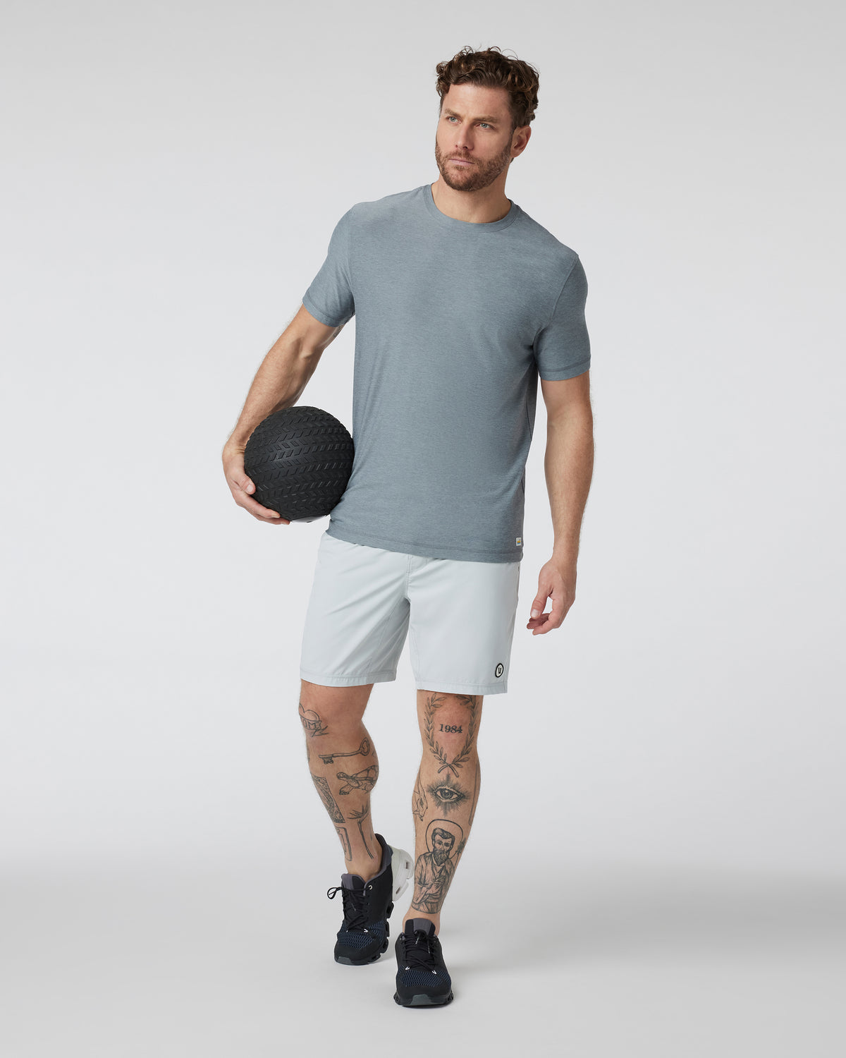 Strato Tech Tee Dusty Blue Heather Workout Shirt - Vuori