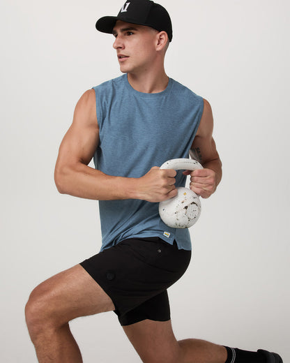 Strato Muscle Tee Men's Pool Blue Heather Tank Top - Vuori