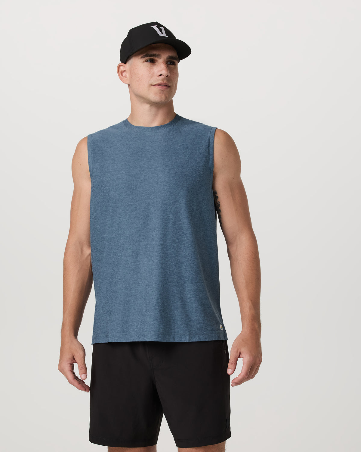 Strato Muscle Tee Men's Pool Blue Heather Tank Top - Vuori