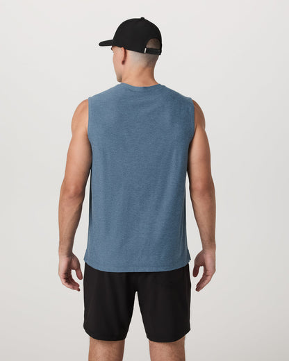Strato Muscle Tee Men's Pool Blue Heather Tank Top - Vuori