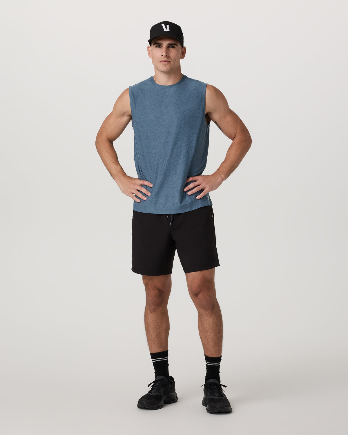 Strato Muscle Tee Men's Pool Blue Heather Tank Top - Vuori