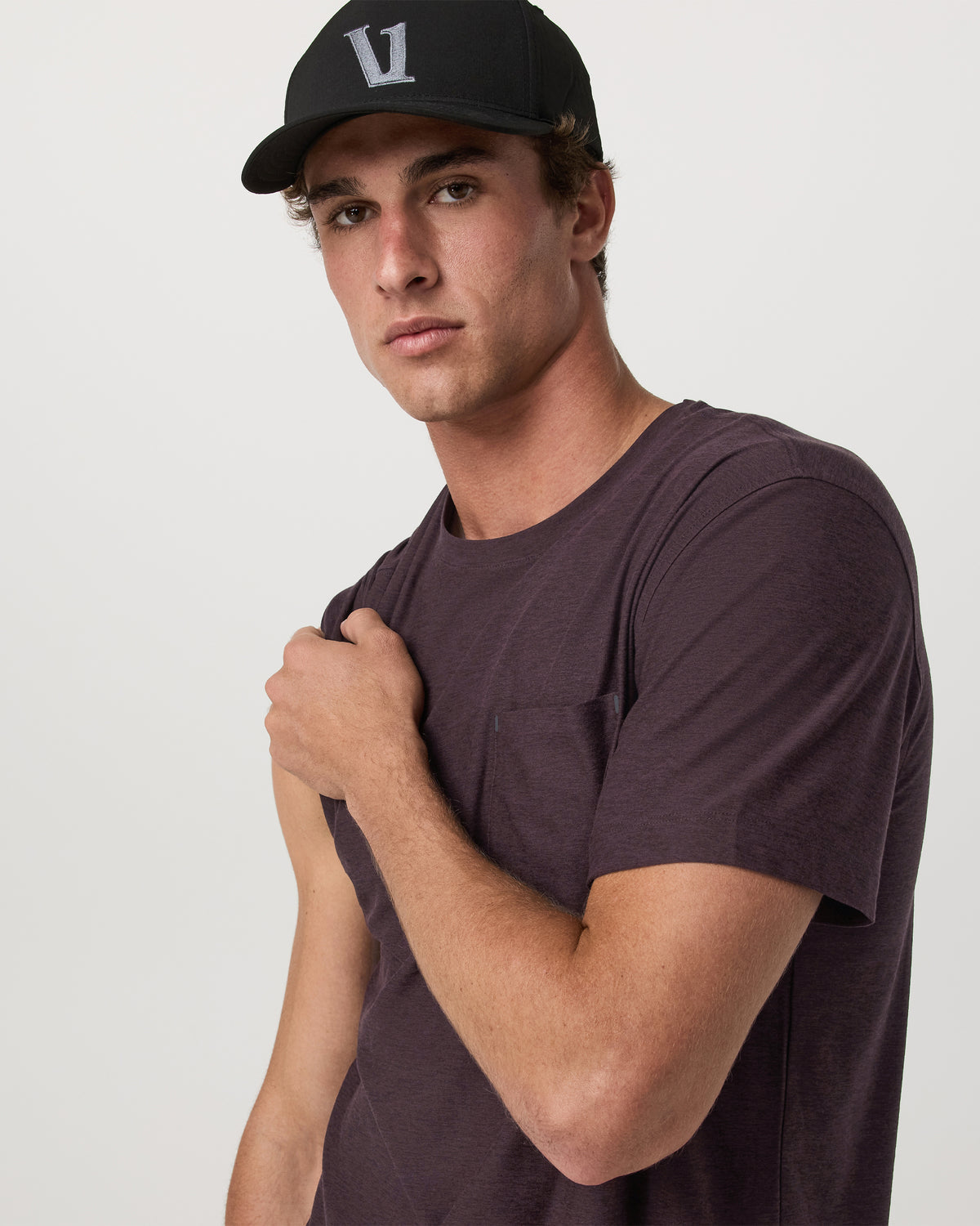 Short Sleeve Strato Pocket Tee - Relaxed Fit Raisin Heather - Vuori