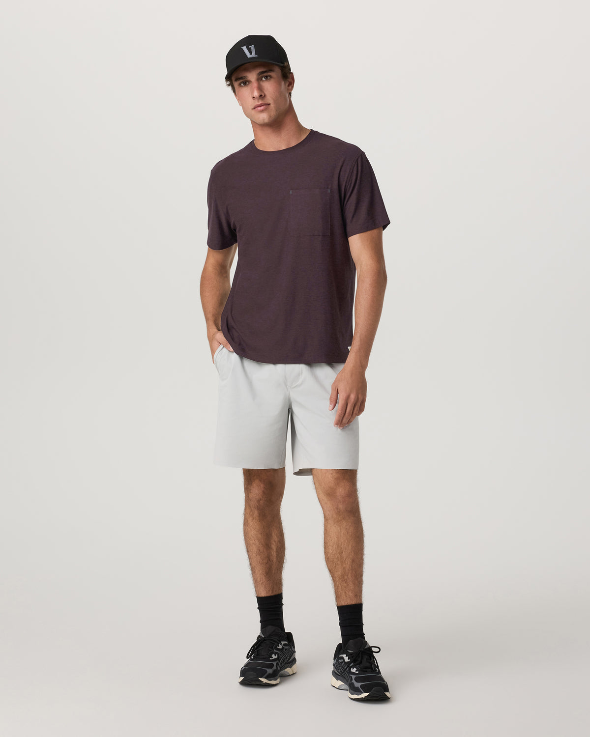 Short Sleeve Strato Pocket Tee - Relaxed Fit Raisin Heather - Vuori