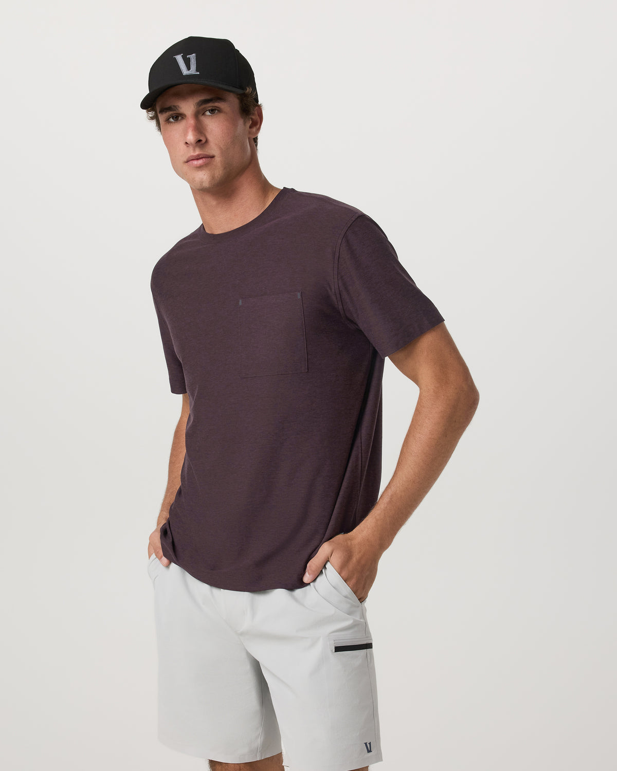 Short Sleeve Strato Pocket Tee - Relaxed Fit Raisin Heather - Vuori