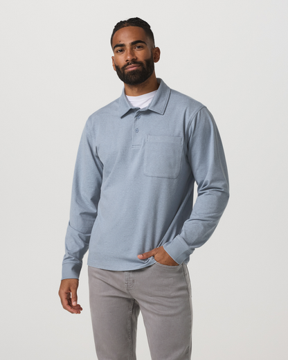 Men's Long Sleeve Coronado Rugby Shirt Blue Dusk Heather - Vuori
