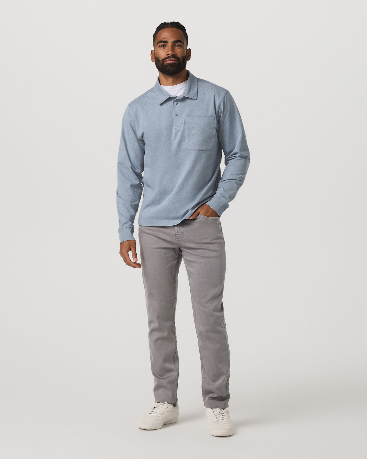 Men's Long Sleeve Coronado Rugby Shirt Blue Dusk Heather - Vuori